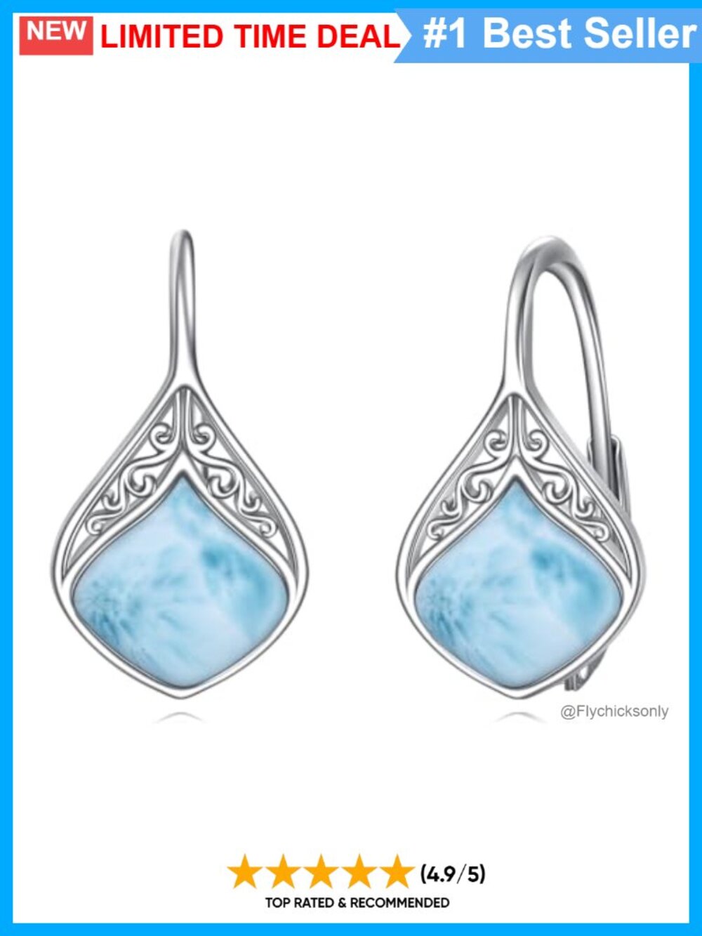 925 Sterling Silver Teardrop Larimar Leverback Dangle Earrings for Women